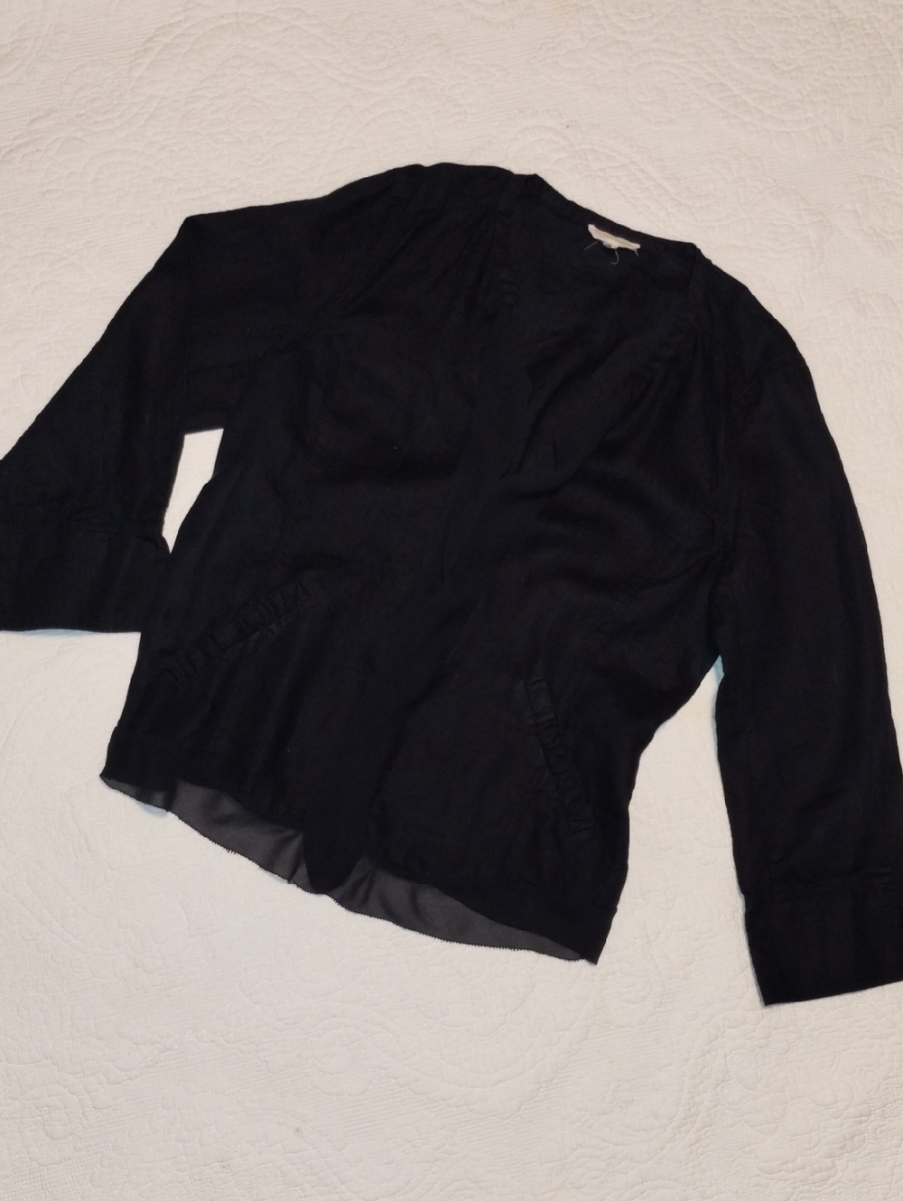 Eileen Fisher Navy Black Linen Open Cardigan